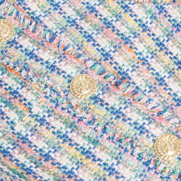 Maje Renizam Blue Metallic Multicolor Tweed Embossed Button Short Sleeve Dress - Picture 5 of 8